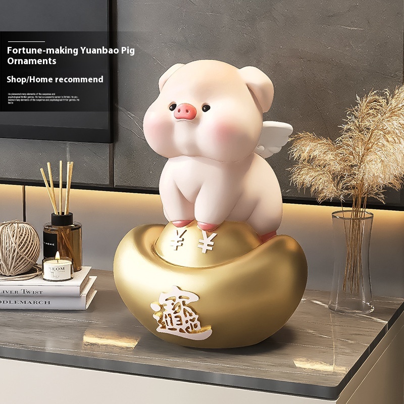 Gold Ingot Zodiac Pig Piggy Bank Ornament–ADecorative Piece For The Living Room,Foyer,And Office Desk.