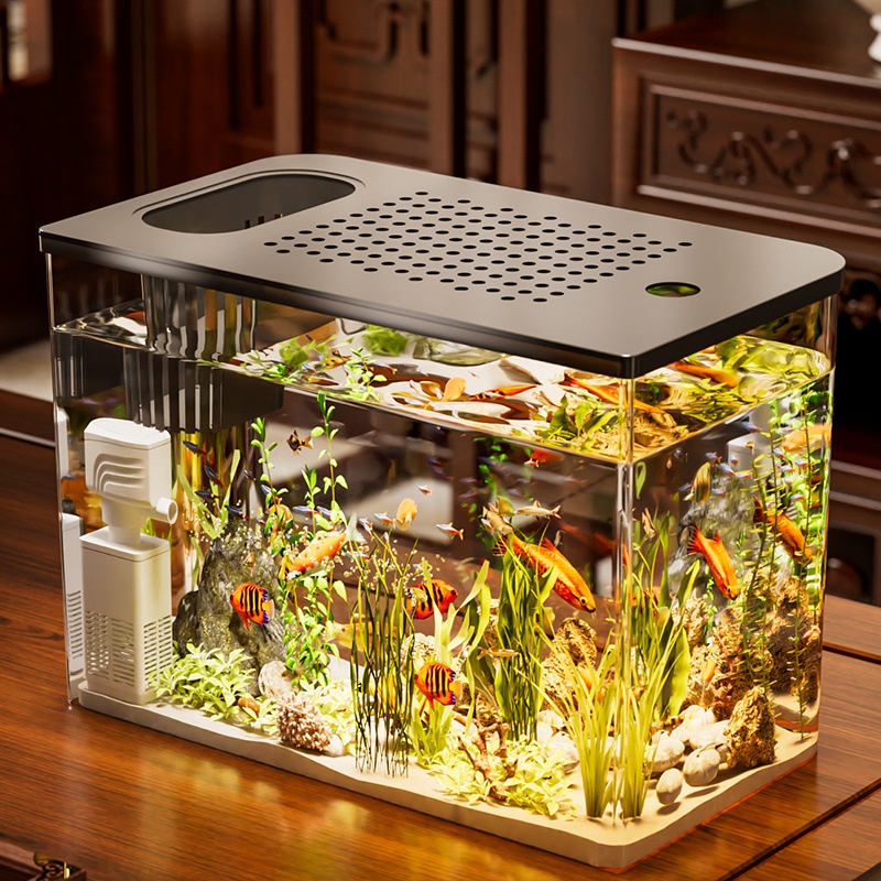 Fish Tank Aquarium Plastic Ecological Tank With Lid Goldfish Tank Household Living Room Transparent Small Tea Table Desktop Landscape Tank