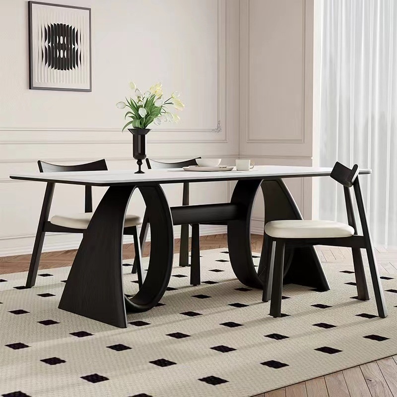 French Retro Style Rectangular Solid Wood Dining Table Modern Simple Rock Board American Style Nordic Style Household Rock Board Table For Small Apartment