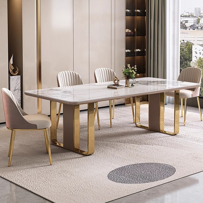 Rock Board Dining Table And Chair Combination Household Small Apartment Modern Simple Rectangular Light Surface Light Luxury Rock Board Dining Table