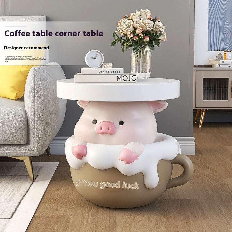 Creamy-Style Adorable Pig Floor Ornament–ACute Home Decor Piece For Coffee Tables,Living Rooms,Sofa Sides,And Bedside Cabinets.