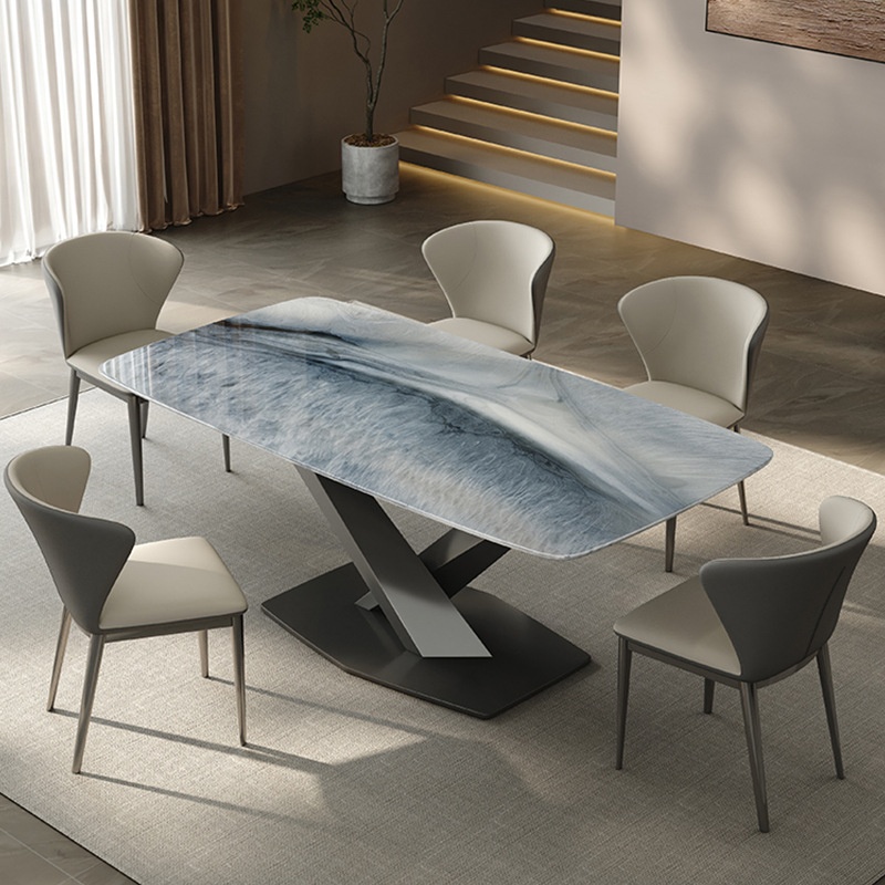 Blue Whale Sand Microcrystalline Dining Table Italian Style Light Luxury High-end Modern Simple Luxury Stone Villa Natural Stone Dining Table And Chair Combination