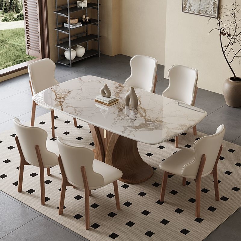 Super Crystal Stone Light Luxury Dining Table And Chair Combination High Color Value Microlite Modern Simple Rectangular Solid Wood Dining Table