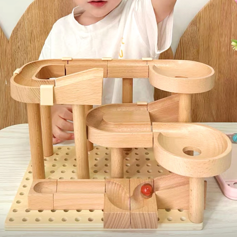 Children's Ball Track Building Blocks Toy Boys Educational Assembling Pinball Track Intellectual Development Wooden Ball Building Blocks