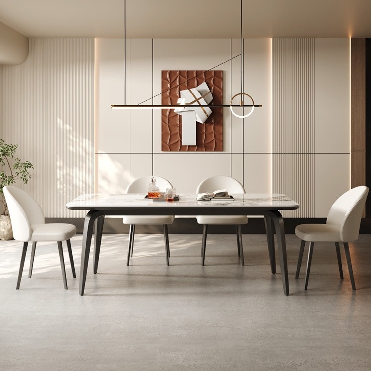 Italian Light Luxury Rock Board Dining Table And Chair Household Small Apartment Modern Simple Rectangular Dining Table Elephant Leg Rock Board Dining Table