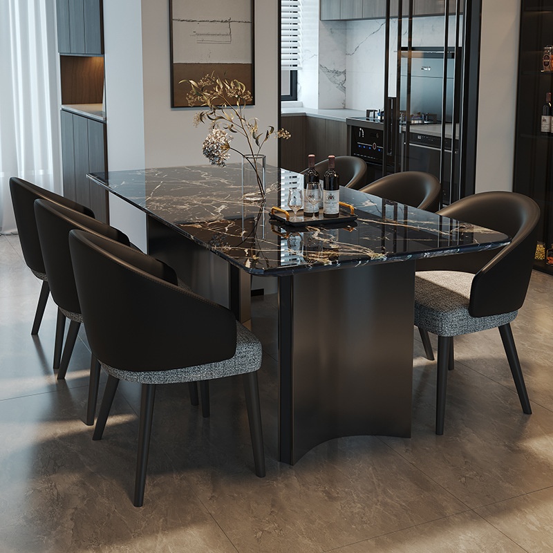 Light Luxury Marble Dining Table Modern Simple Rectangular Household Dining Table And Chair Combination Small Apartment Stainless Steel Dining Table
