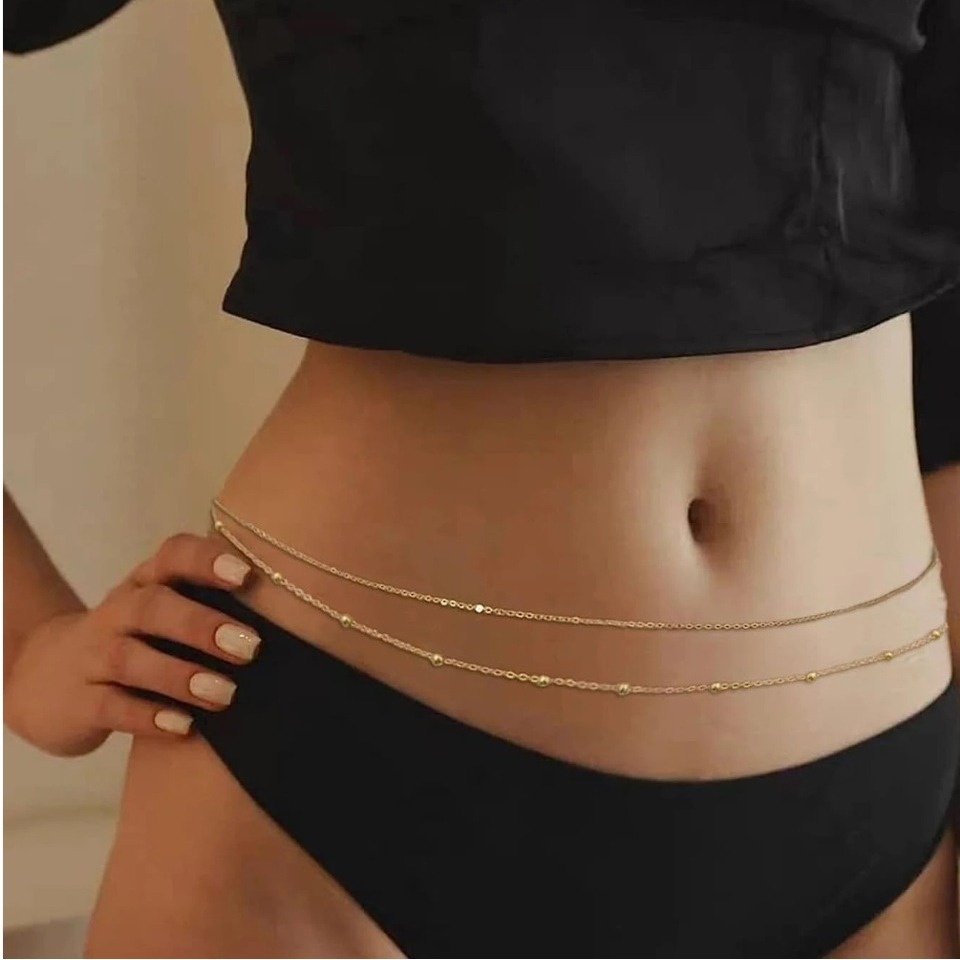 Fashionable Round Beaded Double-Layer Women’s Waist Chain–AMetal Chain Body Accessory(Belly Chain,Waist Ornament).