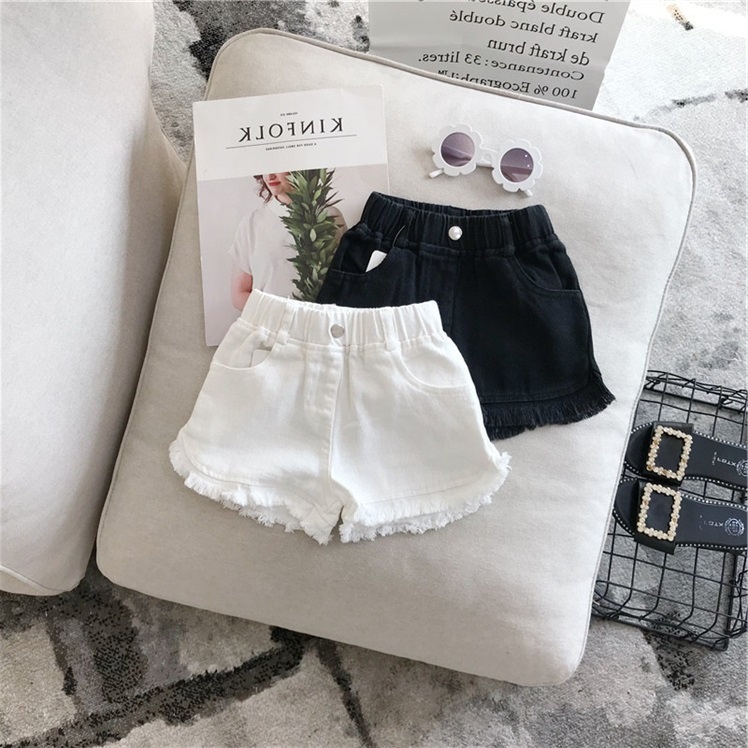 Children's Clothing Summer Solid Color Korean Style Pants Girls Casual White Jeans Children's Black Shorts Baby Hot Pants