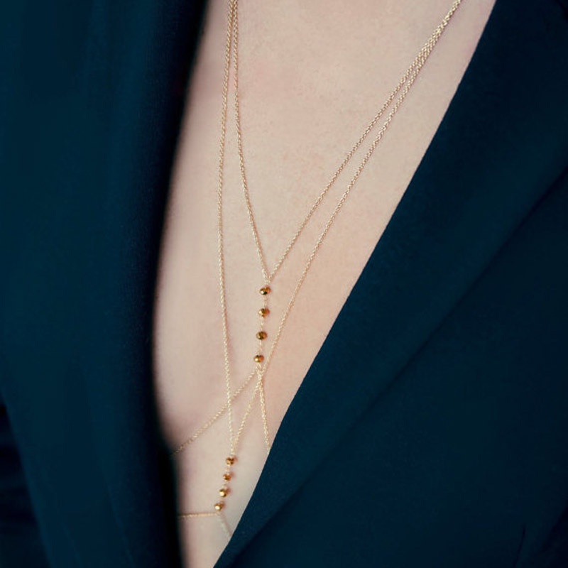 European And American Foreign Trade Summer Hot Sexy Fashion Simple Double Layer Cross Crystal Body Chain Necklace For Women