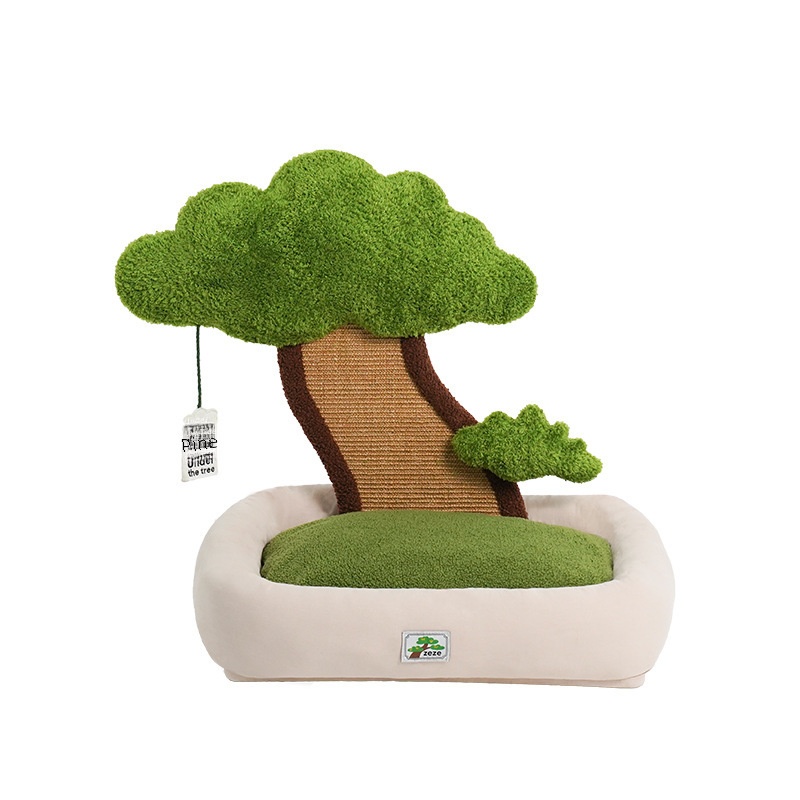 Green Pine Nest–APine Tree-pired Cat Nest Featuring ASleeping Area And Scratching Board.Thisulated,Cute,And Chew-resistant Cat Bed Doubles As An Entertaining Pet Bed For Your Feline Friend.
