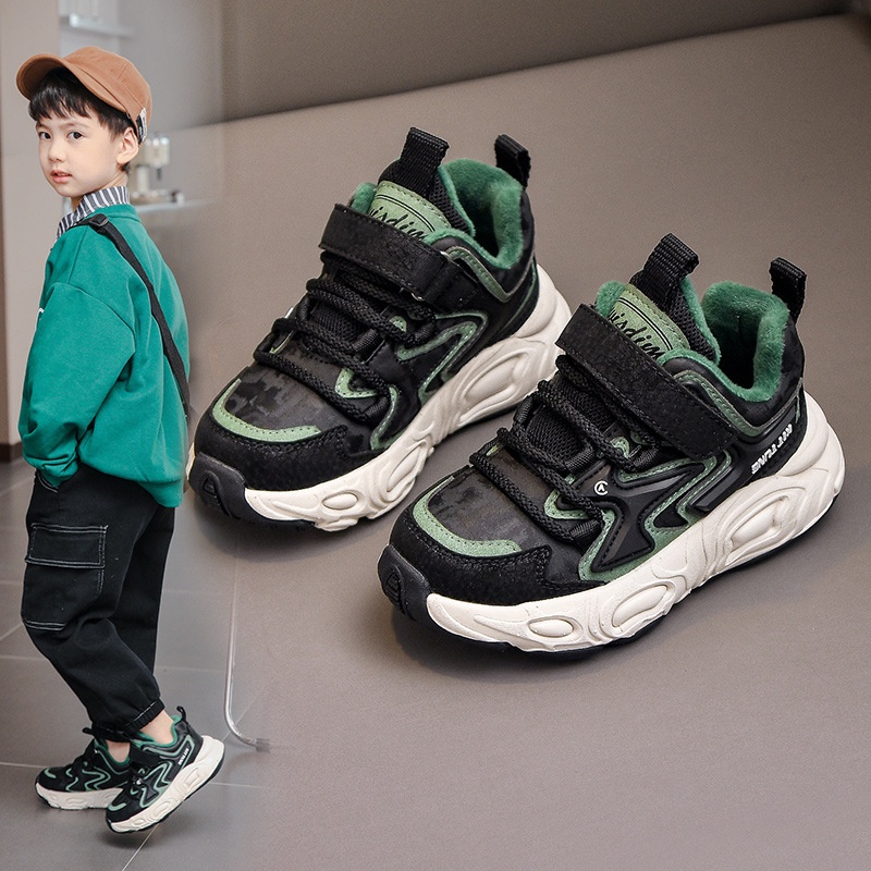 Boys'Sports Shoes Autumn And Winter Velvet Children's Dad Shoes Casual Soft Bottom Non-slip Little Boy Running Shoes