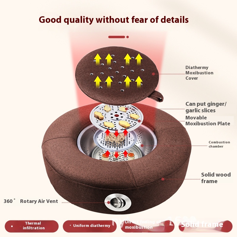 Moxibustion Box Futon Sitting Moxibustion Apparatus Fumigation Cushion Household Moxibustion Stool Solid Wood Hip Moxa Burning Apparatus Uterine Cold Gynecology