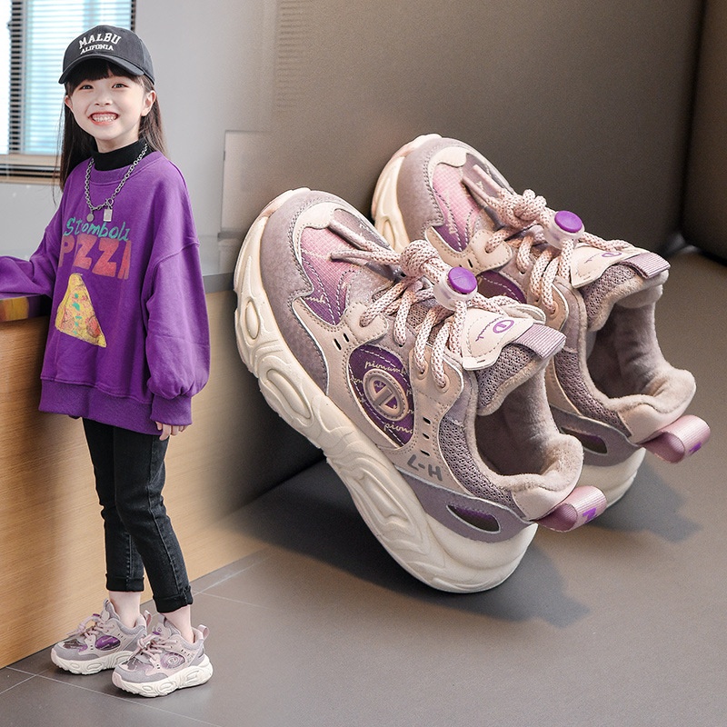 Girls Shoes Spring And Autumn Children's Sports Shoes Leather Waterproof Little Girl Casual Plus Velvet Daddy Shoes