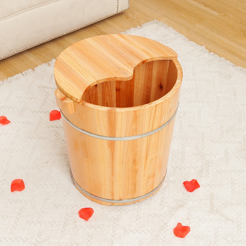 Foot Bucket Height40cm High Fir Foot Bath Wooden Bucket Household With Lid Wooden Foot Wooden Basin For Foot Wash Knee Household Shop