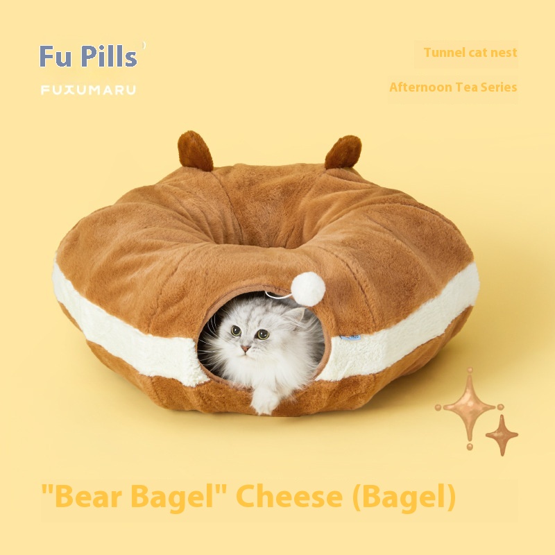 Fuwan Bagel Cat Nest Donut–An Enclosed Tunnel Hideaway For Cats That Keeps Them Warm In Winter And Is Suitable For All Seasons.