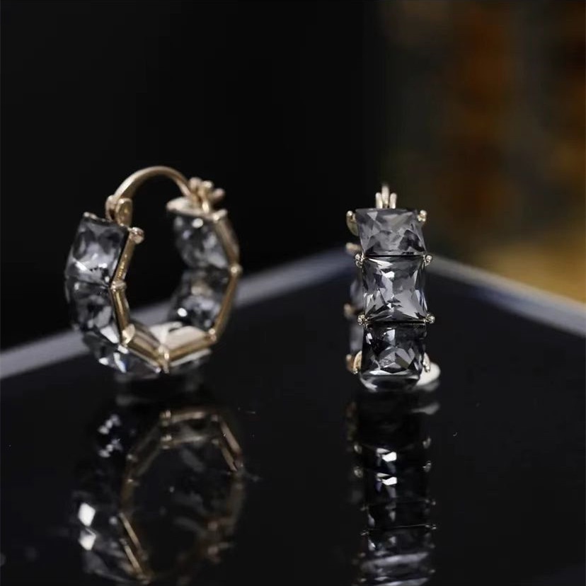 Niche High-end Black Diamond Earrings Light Luxury Cold Style Sweet Cool Gray Earrings Simple Circle Color-retaining Earrings For Women