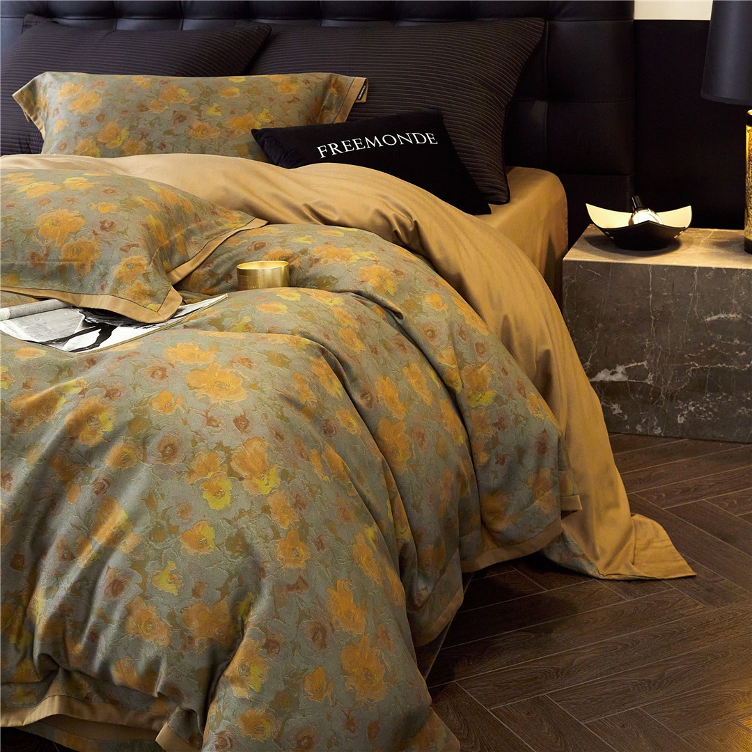 Light Luxury Modern Style Digital Printing Warm Bedding Bedding Bedding High-grade Feeling Tiansi Cotton Four-piece Home Textile Jinfen Aristocratic Family