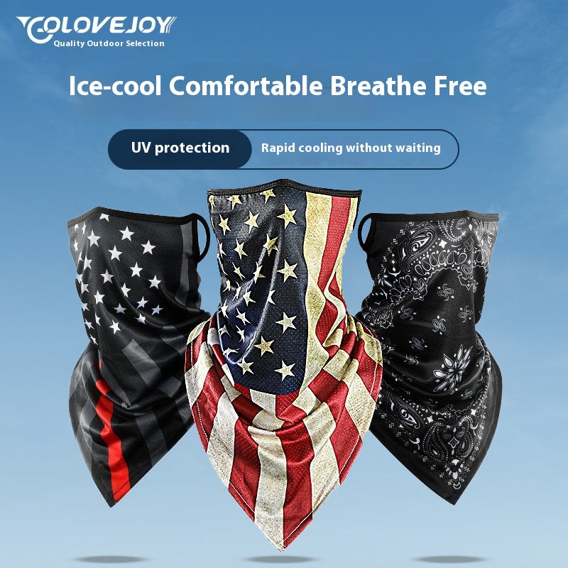 Summer Ice Silk Headscarf Sun Protection Cycling Mask Changeable Cycling Face Scarf Magic Headscarf Printed Ear Hanging Triangle Scarf