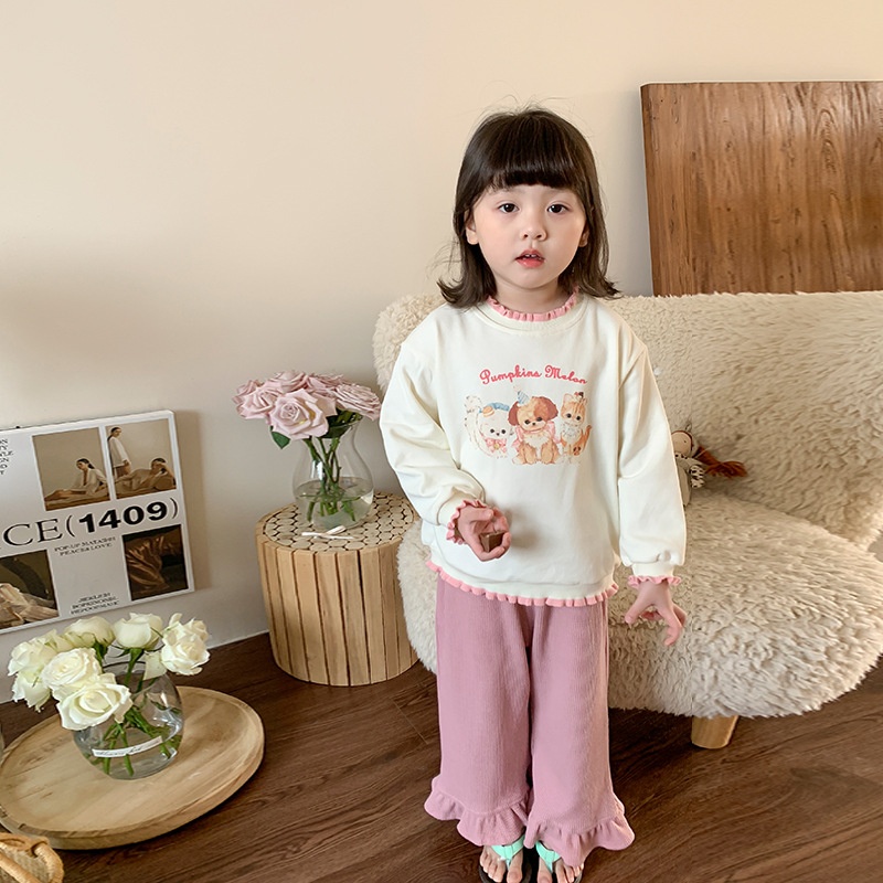 Weimu Children's Clothing Girls Sweatshirt Spring Children's Korean Version Casual Cartoon Top Baby Clothes Spring Style