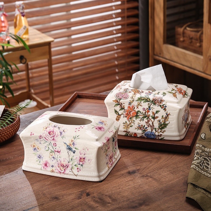 European Retro Ceramic Tissue Box Living Room Coffee Table Creative American Style Tissue Box Household Tissue Box