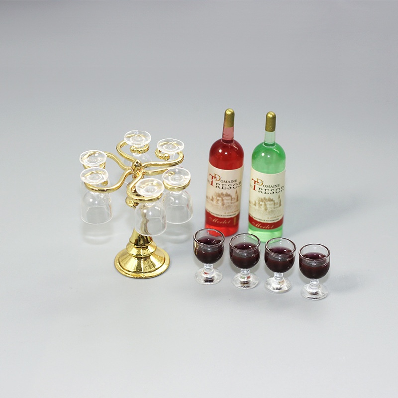 Ob11 Doll House Accessories Miniature Bar Scene Bar Counter Decoration Mini Cup Holder Red Wine Champagne Glass Set N118