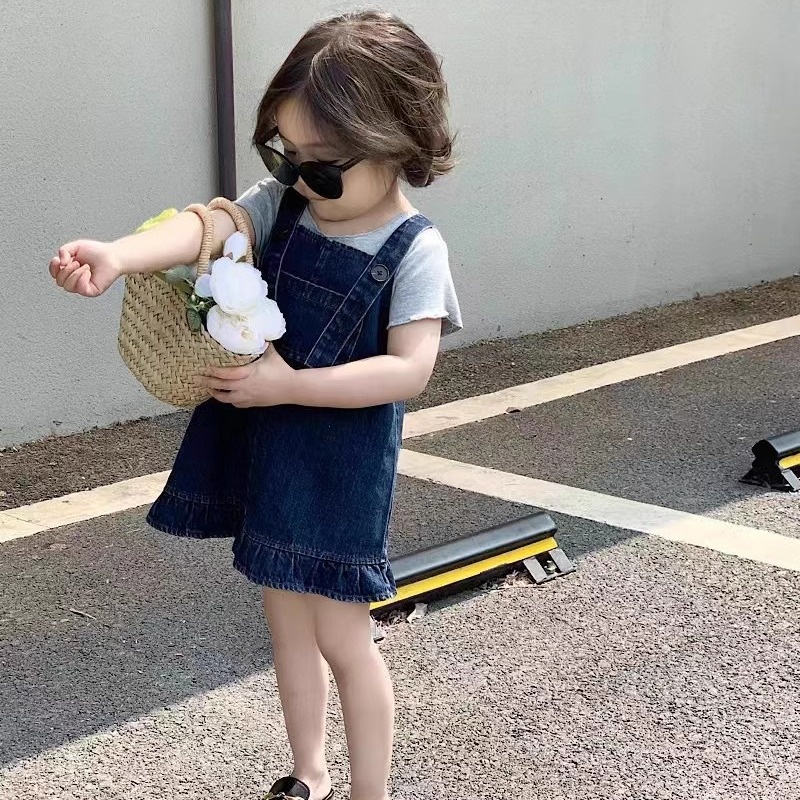 Flathead22 Girls Summer Denim Overalls Skirt High Quality Super Soft Denim Skirt Solid Color Stylish Cute Skirt