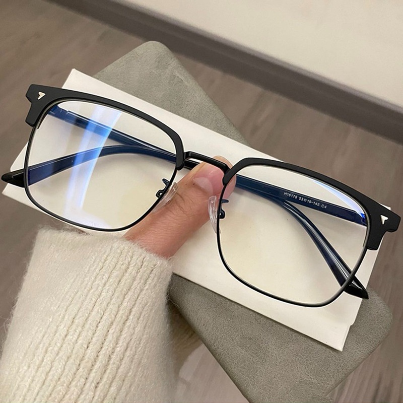 HDEye Protection Blue Light Protection Flat Glasses For Women Retro Eyebrow Frame Myopia Glasses Fashionable Half Frame Myopia Glasses For Men
