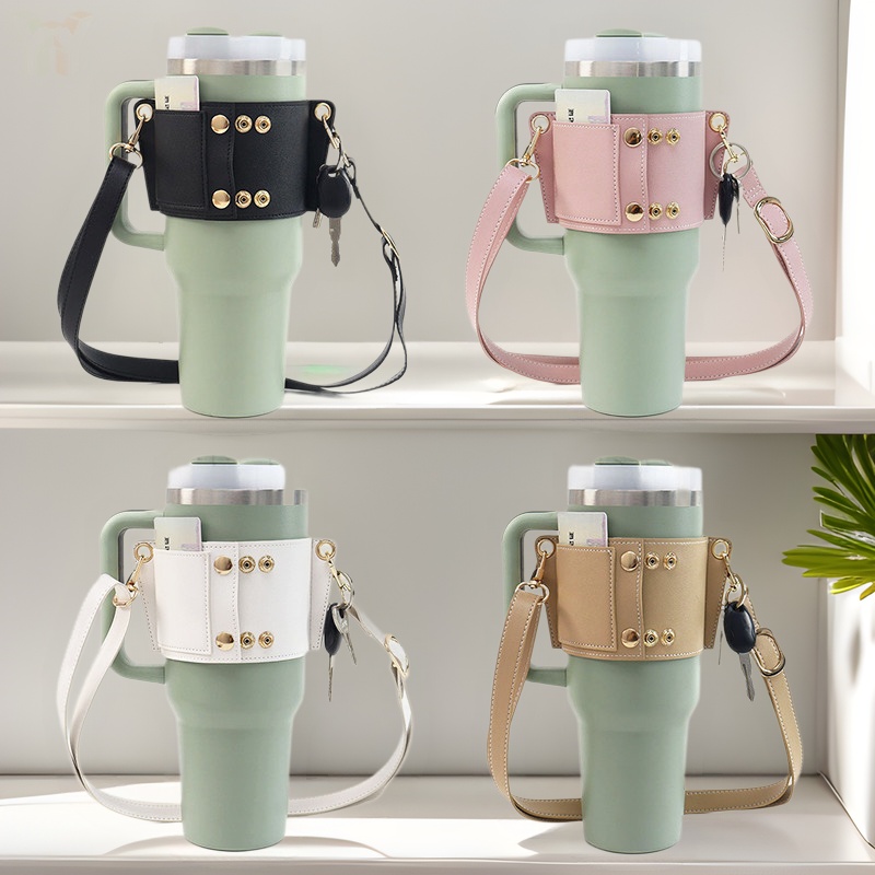 40oz Ice Cup Set Outdoor Adjustable Crossbody Stanley Cup Set PU Leather Handle Cup Set