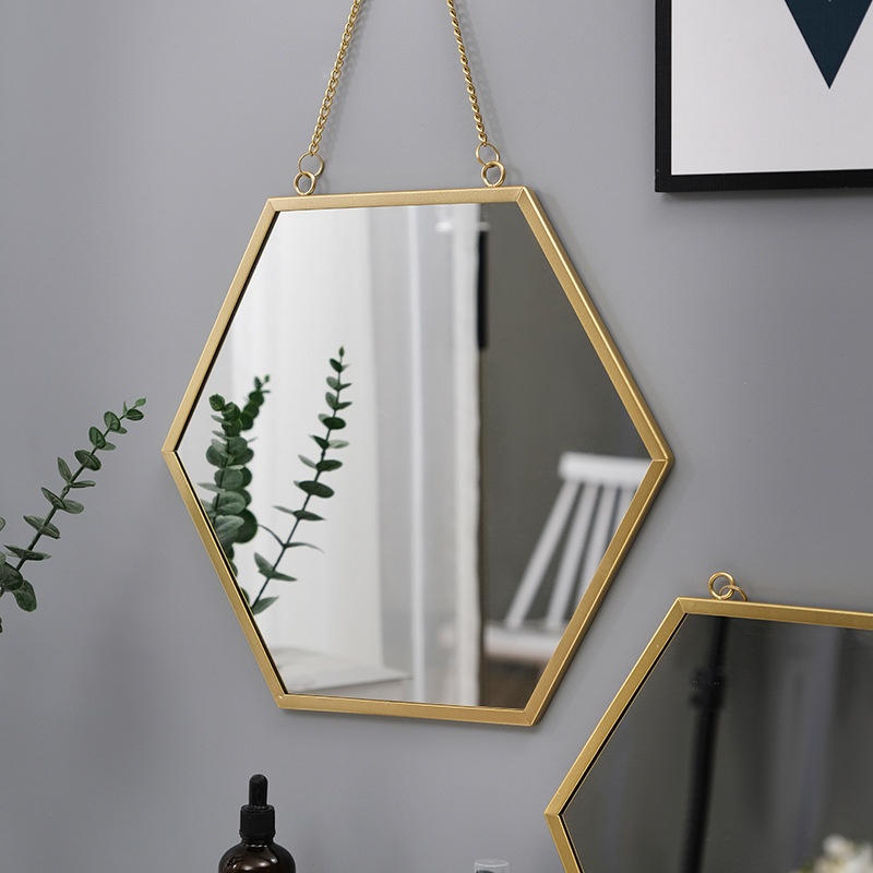 Nordic Iron Hexagonal Wall Mirror Bathroom Bathroom Dormitory Mirror Wall-mounted Washbasin Wall-mounted Makeup Mirror