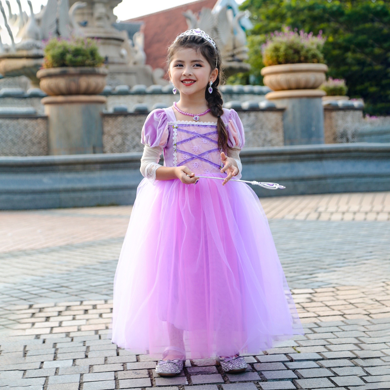 SChildren Princess Dress Purple Castle Fairy Tale Princess Dress Costume