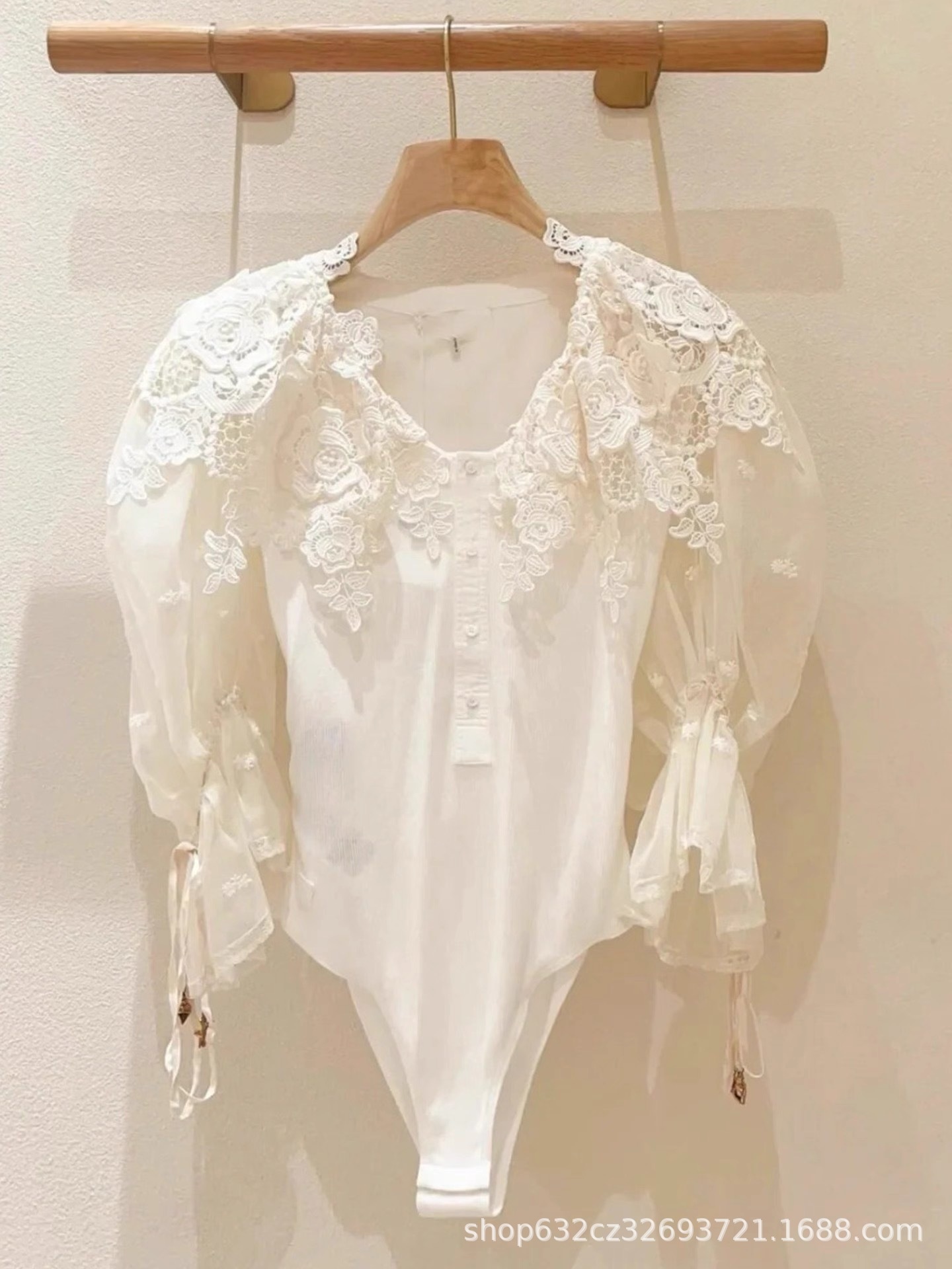 French Sweet Court Style Crochet Embroidered Shirt