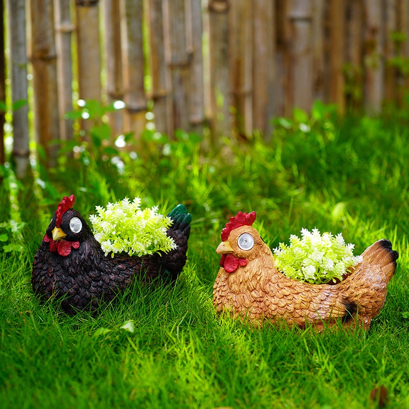 Simulation Hen Succulent Flower Pot Courtyard Garden Lawn Landscaping Decoration Outdoor Solar Light Resin Ornaments