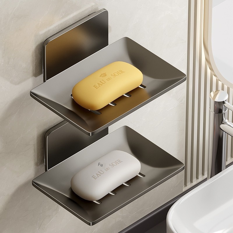 Gun Gray Bathroom Soap Dish Creative Drain Space Aluminum Punch-free Soap Dish Bathroom Shelf Wall-mounted