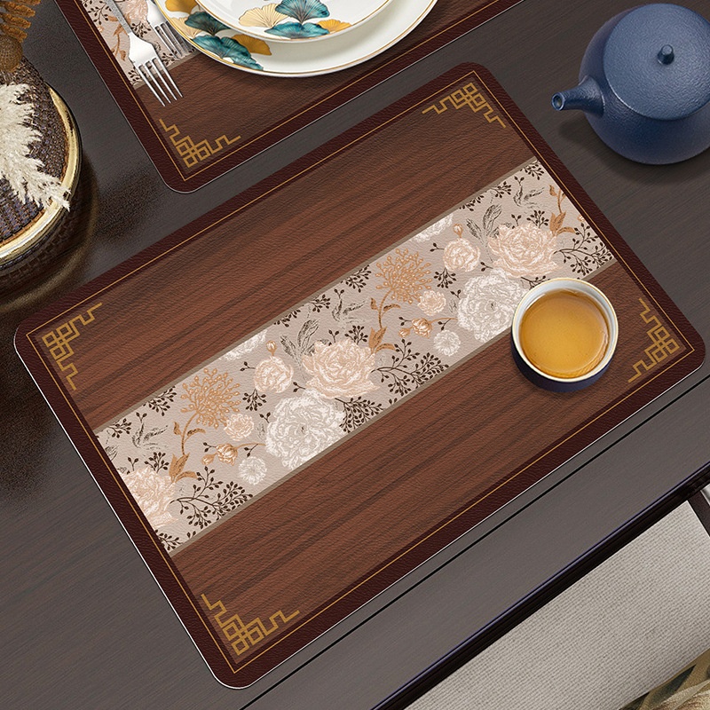 Chinese Style Wood Grain Placemat Waterproof Oil Proof Heatulation Placemat Tabletop Mat Anti-slip Anti-scalding Restaurant Table Mat Anti-fouling Mat