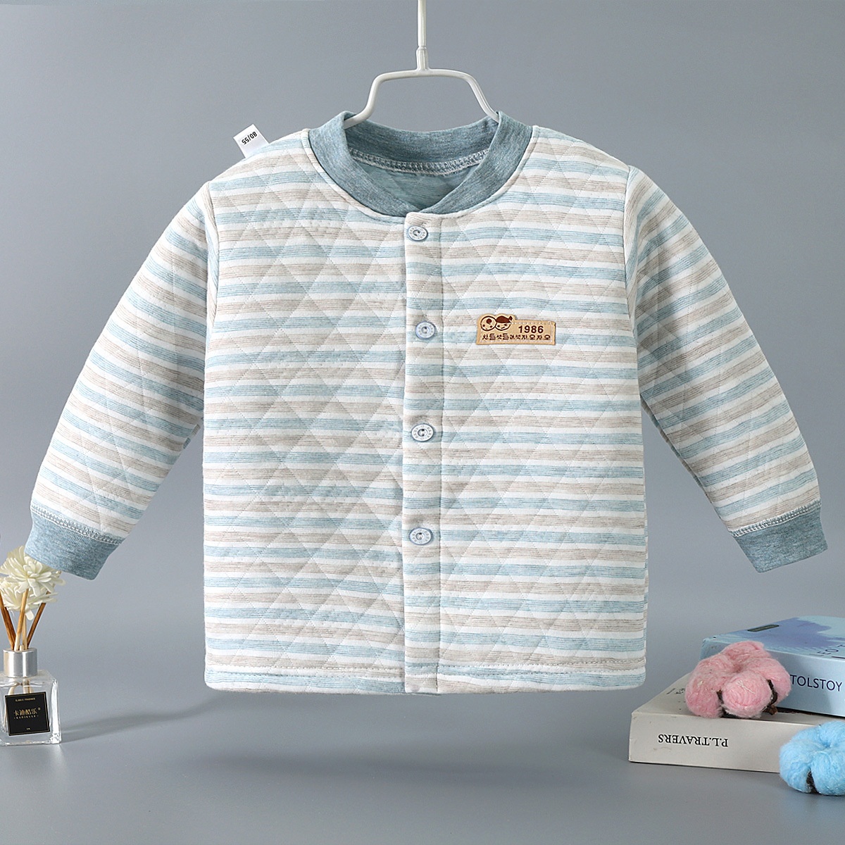 Children's Three-layer Warm Tops Banana Collar Boys And Girls Baby Long-sleeved Double-breasted Quilted Autumn Clothes Baby Thick Bottoming Shirt