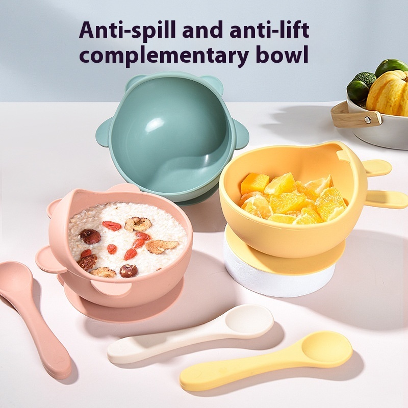 Children's Food Grade Silicone Bowl Baby Eating Tableware Complementary Food Bowl Set Training Tableware High Temperature Resistant