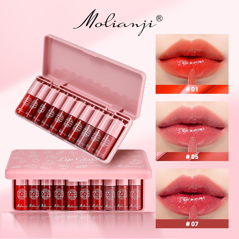 Special For 10-color Lip Glaze Moist Rich Lip Gloss Makeup Easy To Color Doodle Lip Lip Gloss Set Boxed