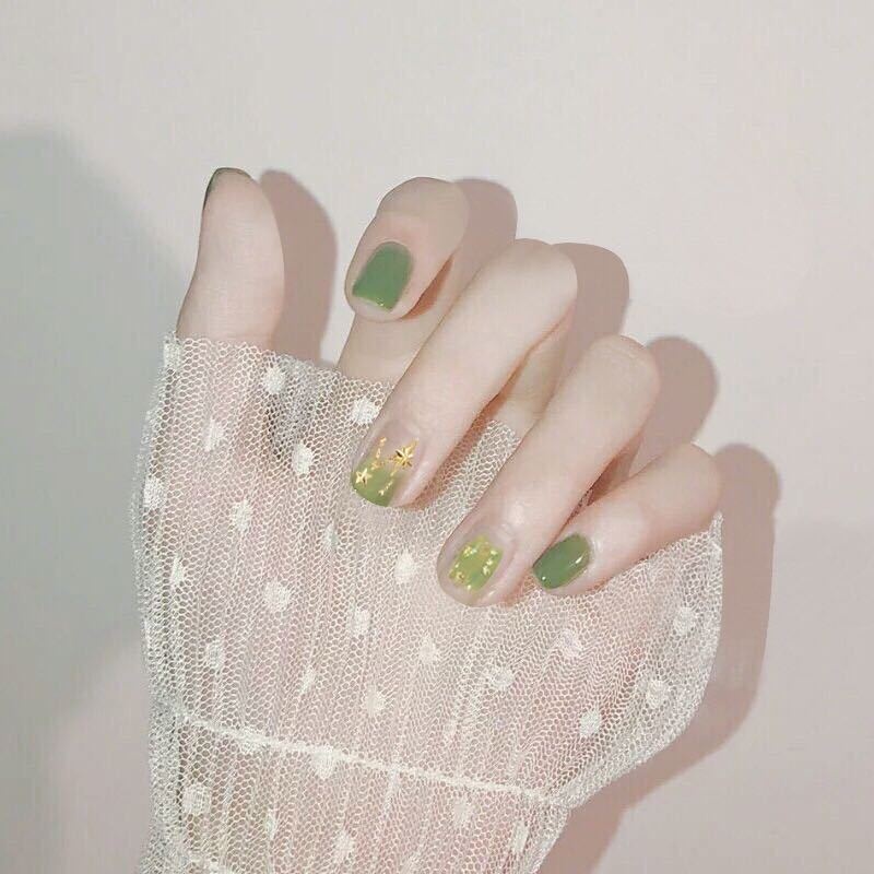 Summer Fresh Wear Green Nail Stickers Manicure Finished Nail Pieces Fruit Green Star Short