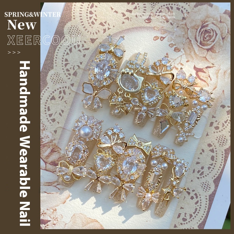 Handmade Wear Nail Straight Hair Retro Palace Style Luxury Ancient Greek Myth Flash Diamond Detachable Manicure