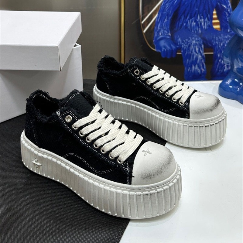 Casual Thick-soled Canvas Shoes Summer Lace-up Embroidery Academic Style Color Polishing Old Dirty Shoes Board Shoes