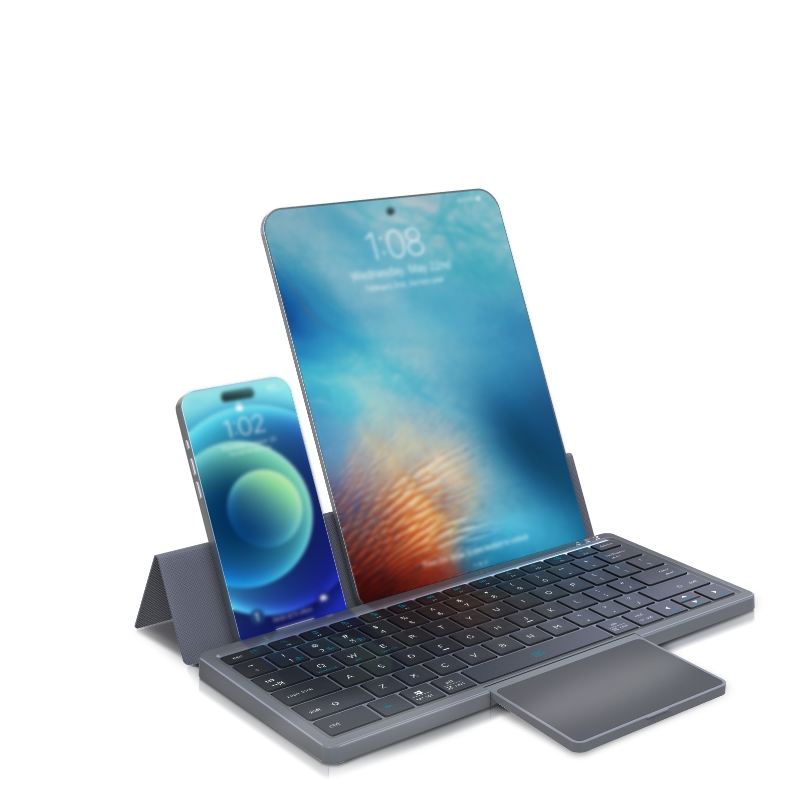 Three-in-one Wireless Bluetooth Keyboard Touch Pad Wireless Keyboard Leather Case Bracket Keyboard Ipad Mobile Phone Universal