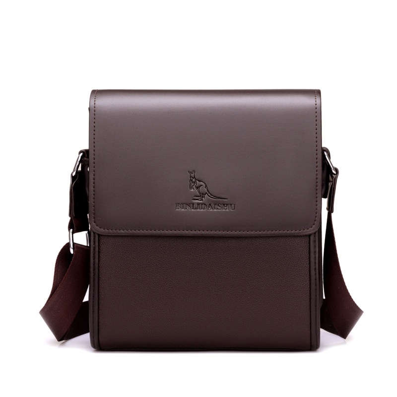 Binli Kangaroo Men's Flip-top One-shoulder Crossbody Briefcase Fashion Business Soft Men's Bag6601