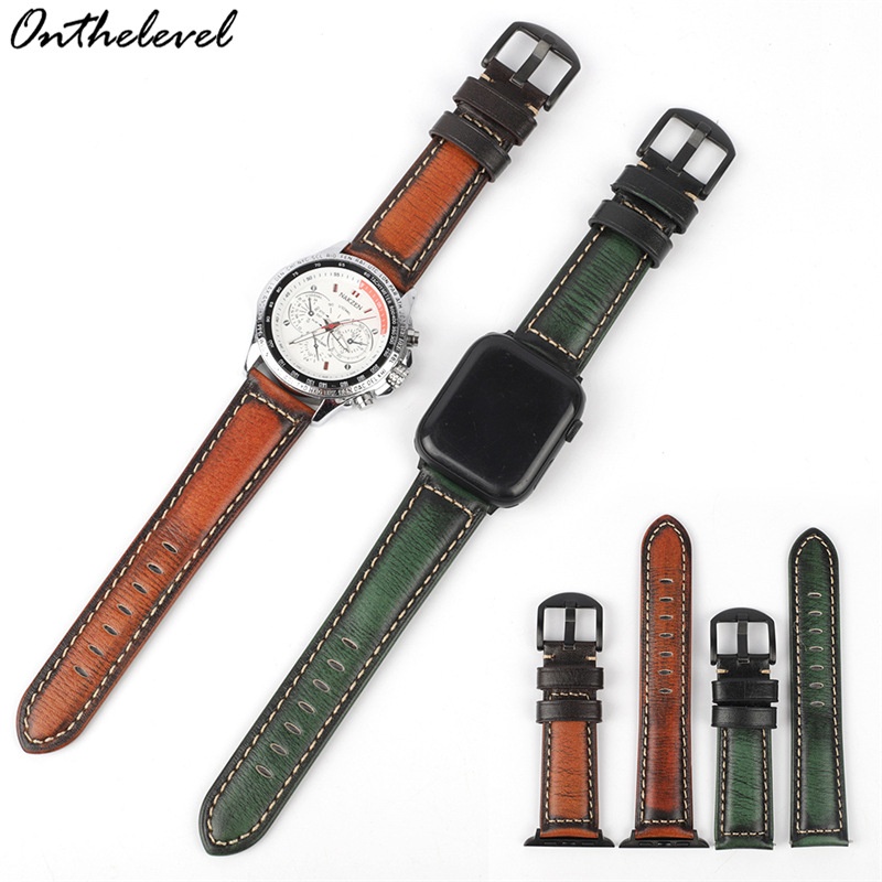 Cracked Color-changing Leather Top Layer Cowhide Watch Strap Compatible With Apple Connector Apple Watch2345 Generation