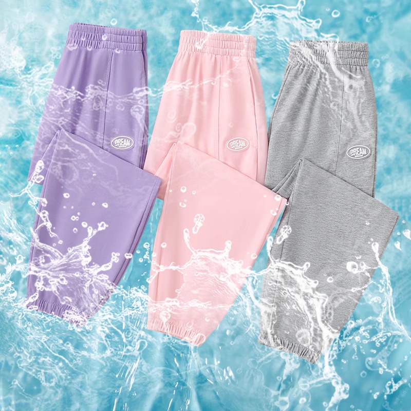 Girls Summer Ice Silk Pants Outer Wear Thin Big Children Sports Pants Summer Loose Children's Anti-mosquito Pants