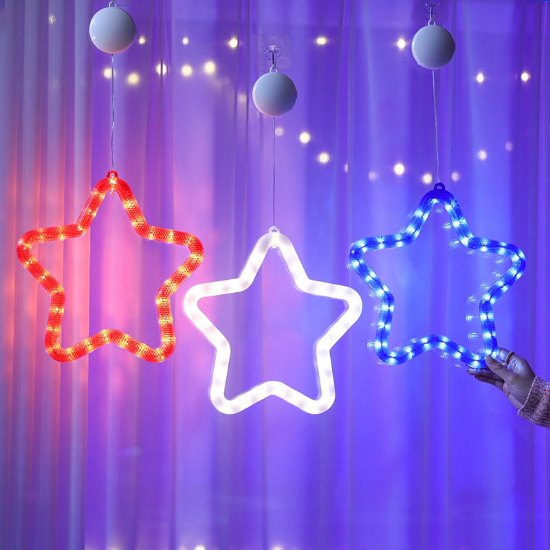 LEDFive-pointed Independence Day Horse Hanging Lights Atmosphere Decorative Lights Window Decoration Suction Lamp