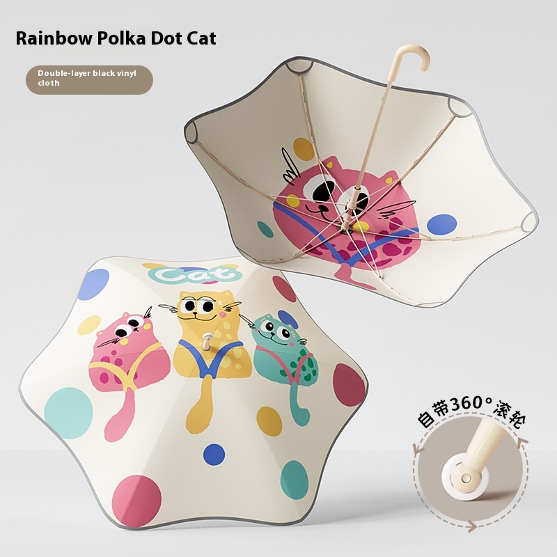 Children's Umbrella Rounded Roller Large Male And Primary School Students Stab-proof Girl Black Glue Sunny And Rain Dual-purpose Straight Umbrella