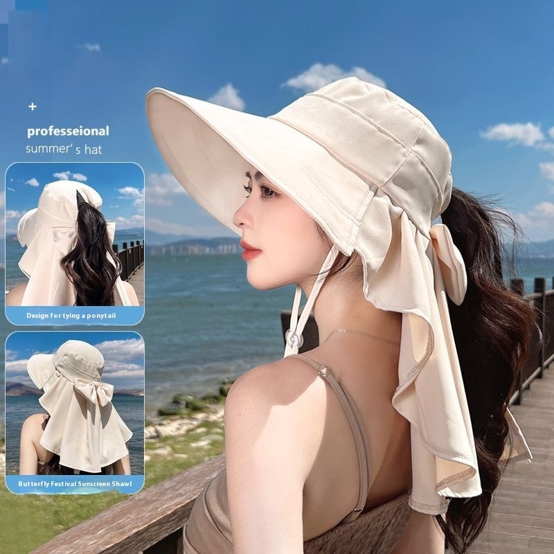 Spring And Summer Outdoor Sun Protection Sunshade Korean Style Fashion Shawl Big Brim With Ponytail Hole All-match Fisherman Hat 8459