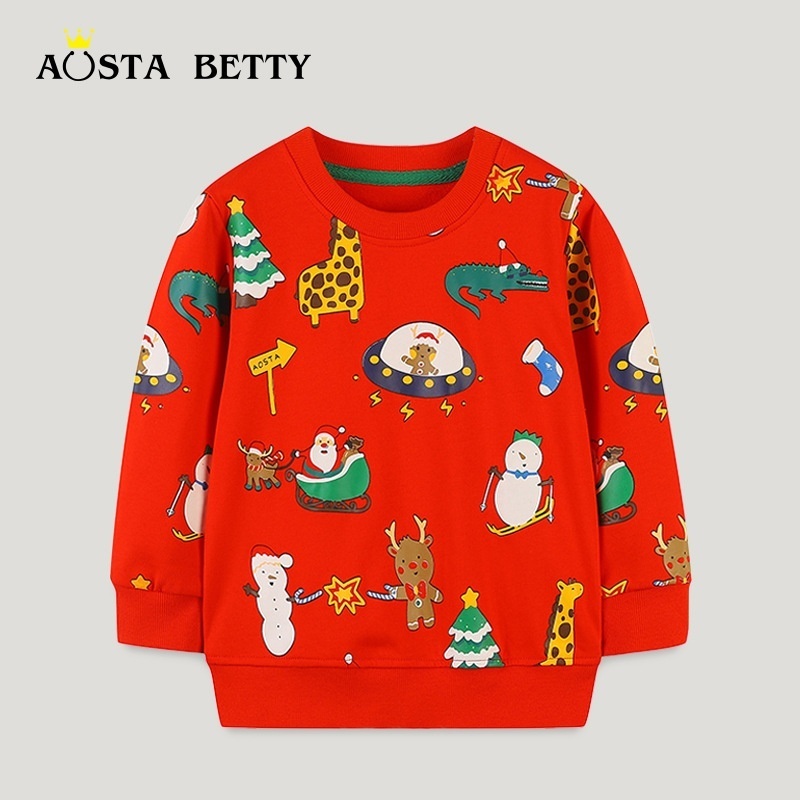 23 Autumn European And American Style Children's Sweatshirt Christmas Style Boys'Pullovers For Small And Medium Children's Cartoon Round Neck Bottoming Tops