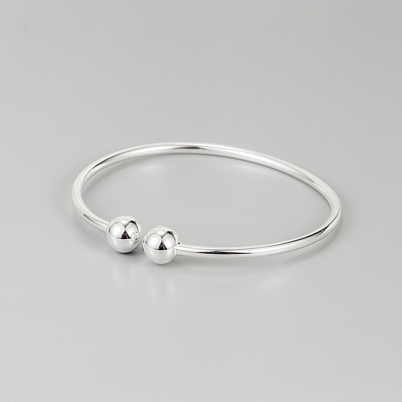 Korean Version Of Simple And Versatile All-round925 Sterling Silver Round Bead Bracelet Minimalist And Versatile Double Ball Bracelet For Women