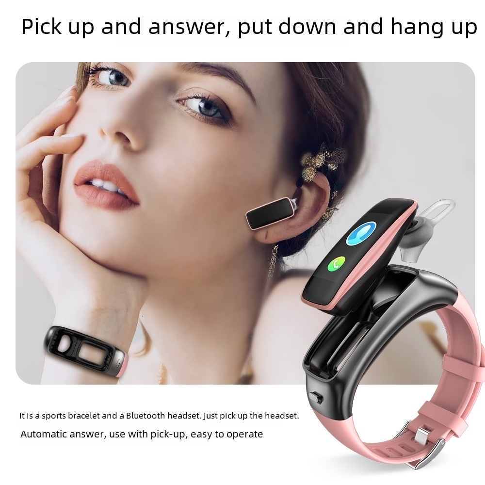 TB02 Smart Bracelet Exercise Pedometer Blood Pressure Heart Rate Sleep Bluetooth Music Headset 2-in -1 Call